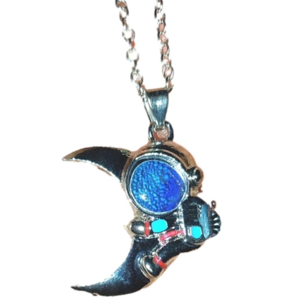 Unisex Creative Astronaut holding moon Pendant Necklace